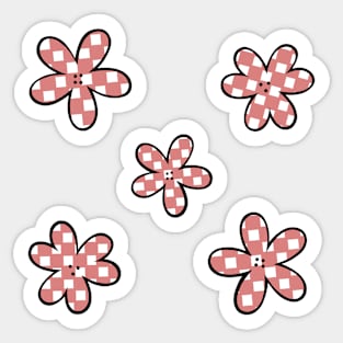 Abstract Checkerboard Flowers - Coral Pink with black outline Sticker